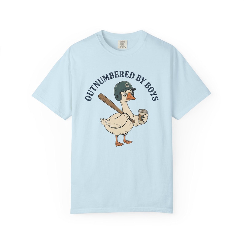 Funny Boy Mom Shirt, Outnumbered By Boys Tee, Baseball Mom Goose Graphic, Exhausted Mom Gift, Boy Mom Announcement Unisex T-shirt Chambray