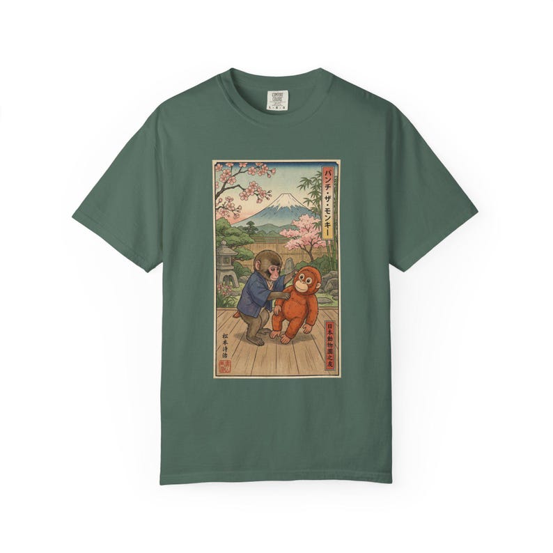 Punch The Monkey Comfort Colors Shirt, Baby Monkey Punch Tee, Japanese Zoo Monkey Unisex T-shirt Blue Spruce