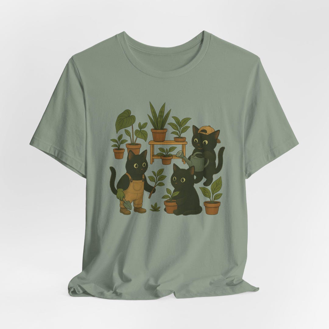 Plant Shirt, Black Cat Gardening, Cute Plant Lover T-shirt - Funny Cat ...