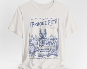 Vintage Shirt, Prague shirt,  Czech Republic shirt, Travel shirt, Gift for Her, Gift for Him, Euerope City Travel art, Gift for Travel