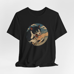 Angry Cat Japanese Horror Anime Shirt, Retro Vintage Cat Tee, Funny Cat Lover, Samurai Cat Art Funny Cat Lover Gift Unisex Tee