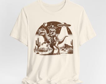 UFO Cowboy Cat Shirt, Retro UFO T-Shirt, Retro Cat Western Shirt, Tyrannosaurus Rodeo Shirt, Funny Wild Cat UFO Rodeo Unisex Tee