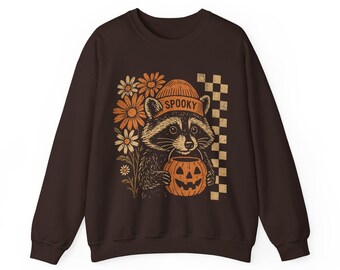 Retro Floral Raccoon Halloween Sweatshirt, Funny Halloween Feral Raccoon Sweatshirt, Spooky Season, Funny Halloween Unisex Sweatshirt