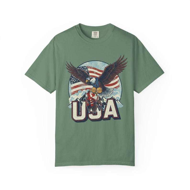Funny USA Ice Hockey Eagle, USA Champions 2026 Shirt, USA Hockey Shirt 2026, Patriotic Ice Hockey Tee, Funny Sports Unisex T-shirt Light Green