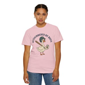 Funny Boy Mom Shirt, Outnumbered By Boys Tee, Baseball Mom Goose Graphic, Exhausted Mom Gift, Boy Mom Announcement Unisex T-shirt image 9