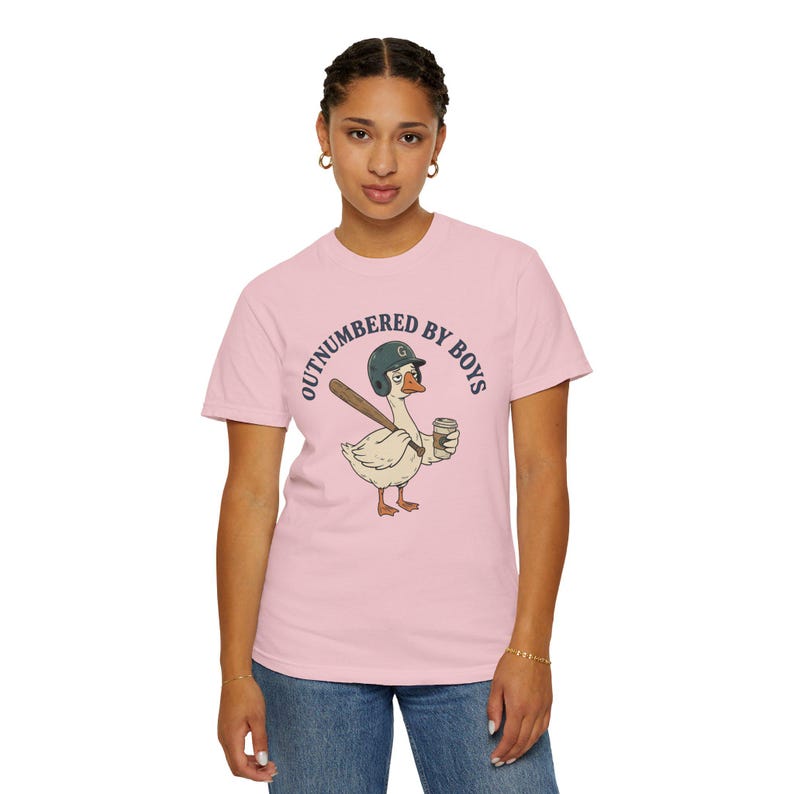 Funny Boy Mom Shirt, Outnumbered By Boys Tee, Baseball Mom Goose Graphic, Exhausted Mom Gift, Boy Mom Announcement Unisex T-shirt image 9