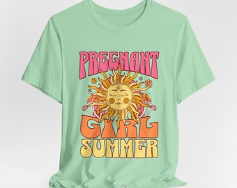 Camiseta de verano para embarazadas, camiseta para anunciar el embarazo en la playa, camiseta para mamás primerizas, camiseta retro de verano para mujer estilo años 70