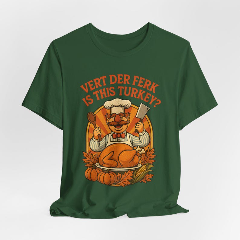 Camiseta divertida de Acción de Gracias con el chef sueco Vert Der Ferk, camiseta divertida para las fiestas, camiseta retro de los 70 con parodia de los Muppets, camiseta unisex de Acción de Gracias. imagen 12