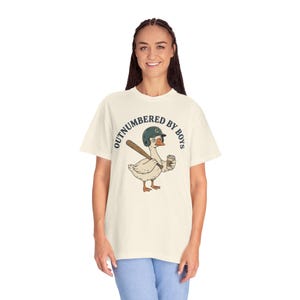 Funny Boy Mom Shirt, Outnumbered By Boys Tee, Baseball Mom Goose Graphic, Exhausted Mom Gift, Boy Mom Announcement Unisex T-shirt image 8