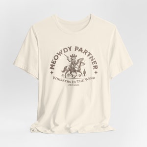 Meowdy Partner Schnurrhaare im Wind Retro Shirt, Cowboy Cat Shirt, Vintage Cowboy Shirt, lustiges Cowboy Cat Unisex T-Shirt