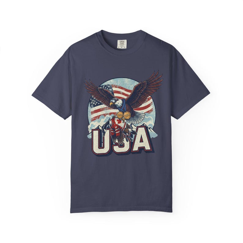 Funny USA Ice Hockey Eagle, USA Champions 2026 Shirt, USA Hockey Shirt 2026, Patriotic Ice Hockey Tee, Funny Sports Unisex T-shirt Denim