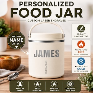 Personalized Name Thermos Food Jar, Custom Laser Engraved Food Container, 25oz Insulated Lunch Thermos, Custom Stainless Steel Food Jar Gift