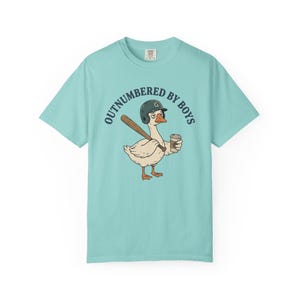 Funny Boy Mom Shirt, Outnumbered By Boys Tee, Baseball Mom Goose Graphic, Exhausted Mom Gift, Boy Mom Announcement Unisex T-shirt Chalky Mint