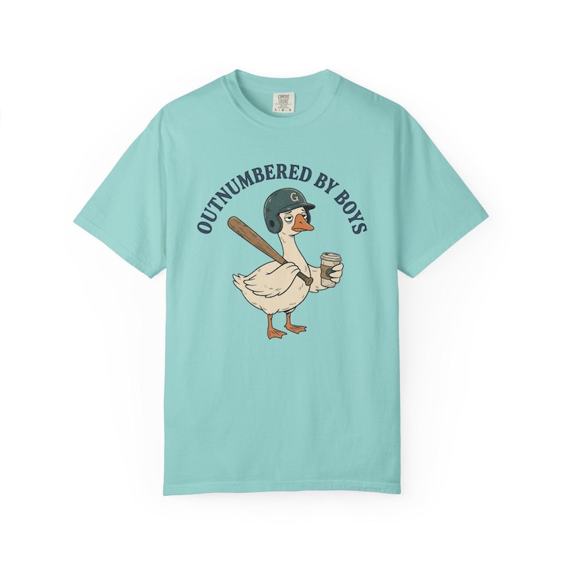 Funny Boy Mom Shirt, Outnumbered By Boys Tee, Baseball Mom Goose Graphic, Exhausted Mom Gift, Boy Mom Announcement Unisex T-shirt Chalky Mint