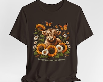 Lättdistraherad av kor, mjuk t-shirt med koälskare, rolig t-shirt med koälskare, bondgårdsälskare, cowgirl, unisex t-shirt med djurälskare