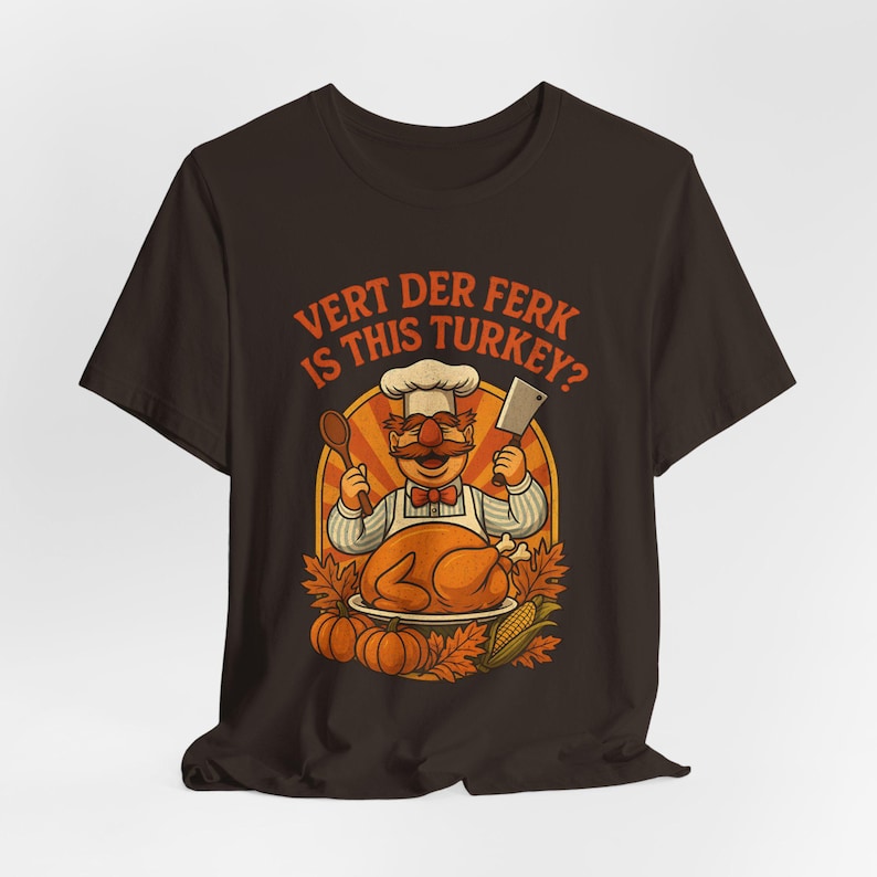 Camiseta divertida de Acción de Gracias con el chef sueco Vert Der Ferk, camiseta divertida para las fiestas, camiseta retro de los 70 con parodia de los Muppets, camiseta unisex de Acción de Gracias. imagen 2