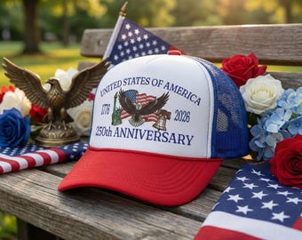 Casquette trucker 250e anniversaire des États-Unis, casquette du demi-centenaire 1776-2026, snapback aigle et drapeau patriotique, casquettes trucker cadeau histoire américaine
