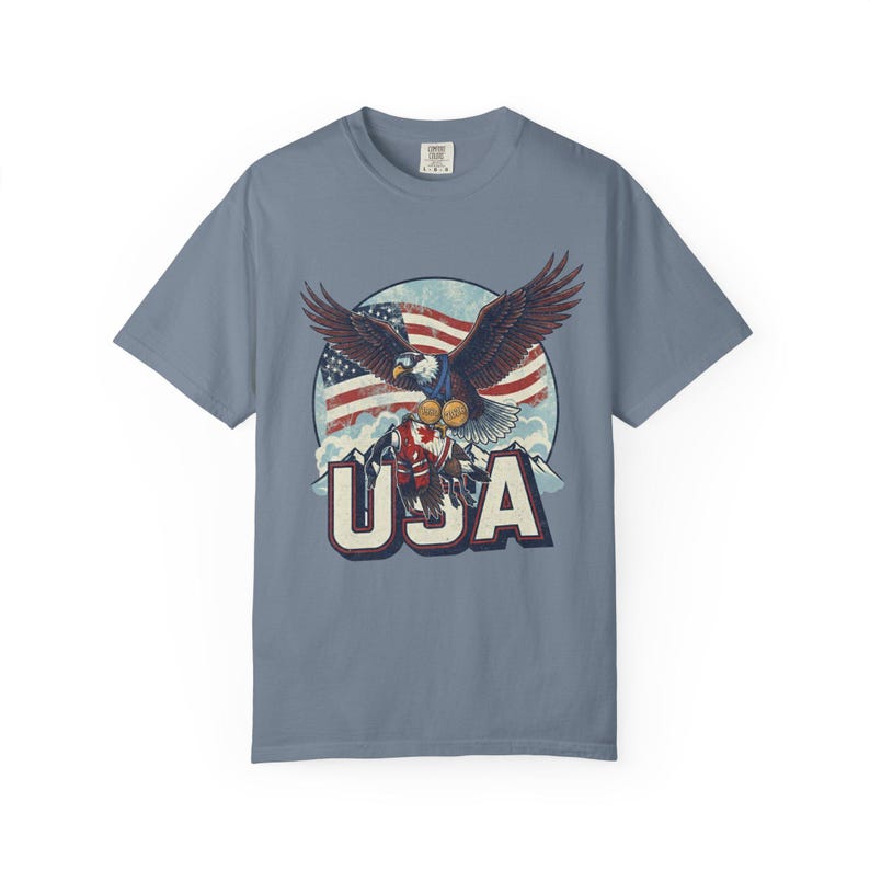 Funny USA Ice Hockey Eagle, USA Champions 2026 Shirt, USA Hockey Shirt 2026, Patriotic Ice Hockey Tee, Funny Sports Unisex T-shirt Blue Jean