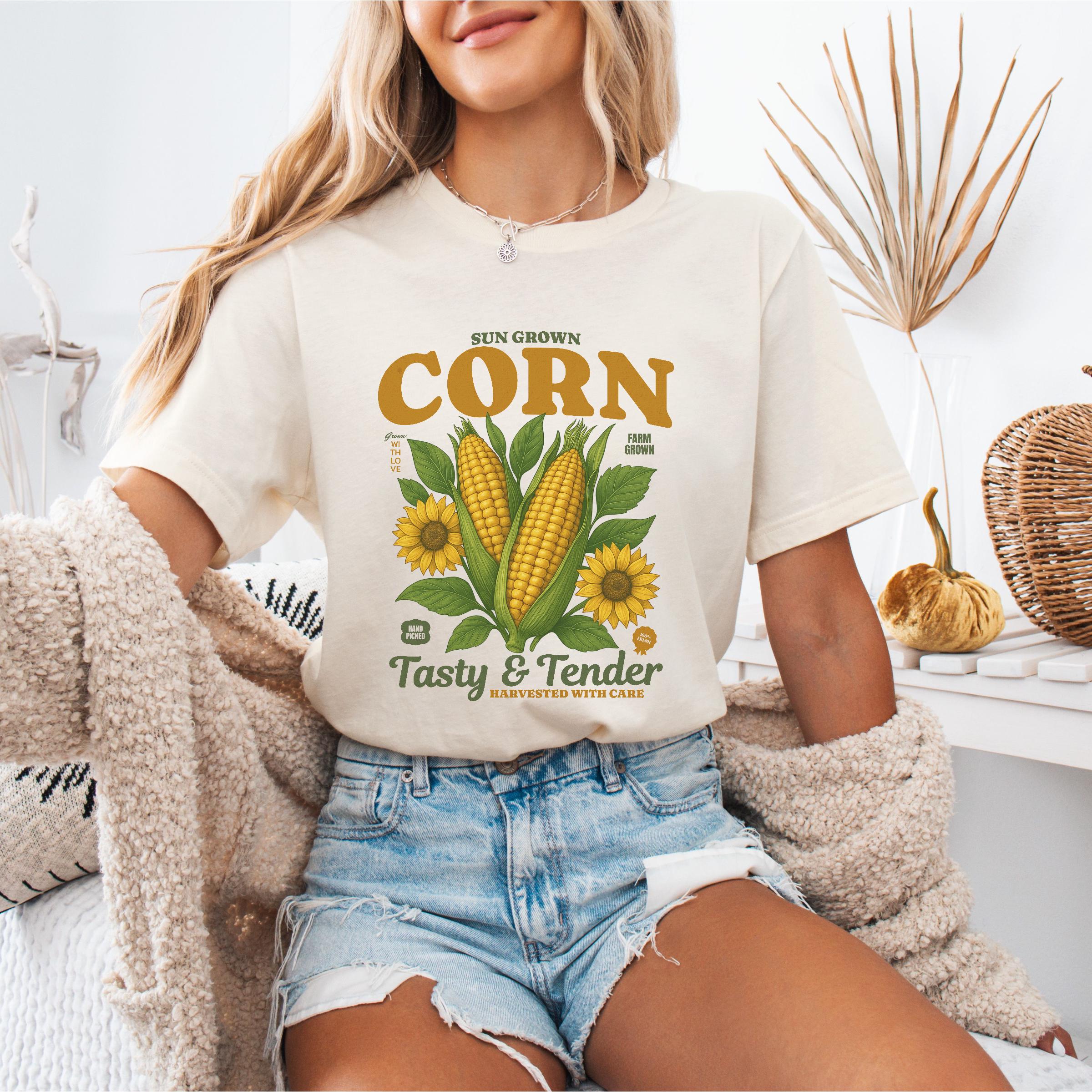 ヴィンテージコーンシャツ、素朴な農場Tシャツ、スイートコーンTシャツ