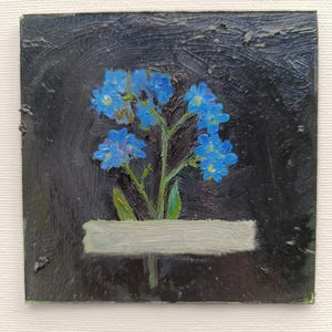 Forget Me Not Oil Painting, Miniature Flower Artwork , Small Original Floral Artwork, Botanical Bookshelf Decor, Custom Painting