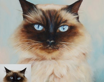 Custom Pet Portrait Oil Painting on Canvas, Cat portrait from photo, personalized original artwork