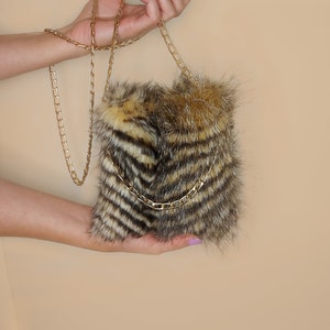 Small Fluffy Bag  | Long Fur Bag  | Orange Fuffy Purse  | Fall Fluffy purse  | Vegan Fur Bag  | Minimal Fluffy bag | fluffy Leopard Purse
