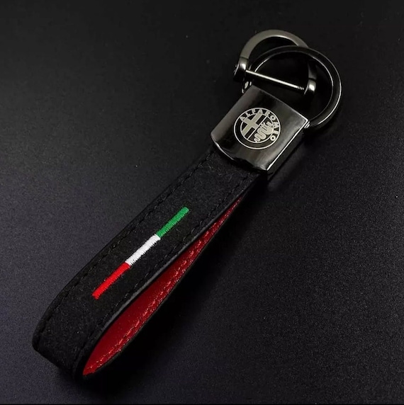 Porte-clés Alfa Romeo en cuir et acier -  France