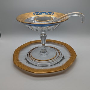 Heisey Rib and Panel Open Stemmed Jelly with Gold and Blue Wheeling Drape Decoration, Underplate and Ladle - 1916-1950