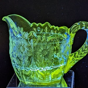 McKee Pres Cut Puritan Creamer – EAPG – Circa 1911 – Manganese UV Glow