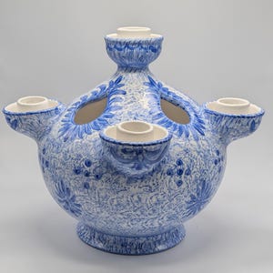 Sta Ma Cuernavaca Pottery Blue and White Candle Vase – Vintage