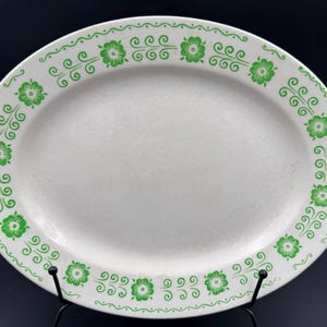 Vintage Homer Laughlin Serving Platter – White with Green Floral Trim – Made in USA 1936