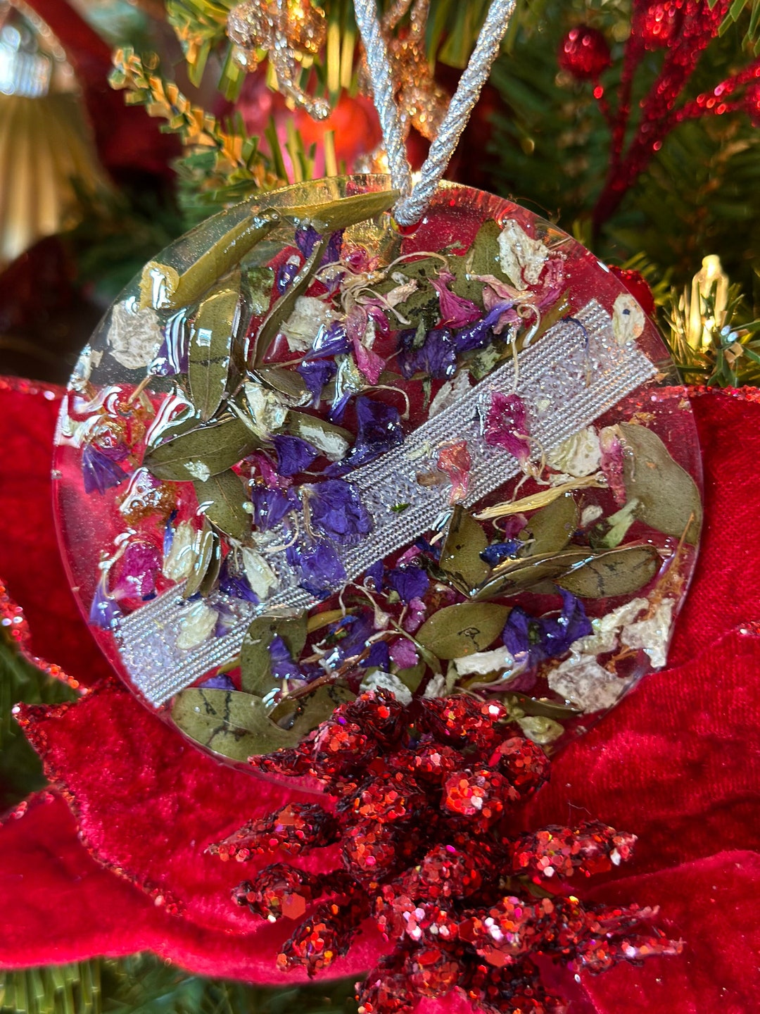 Large Round Ornament Made With Real Dried Flowers Etsy