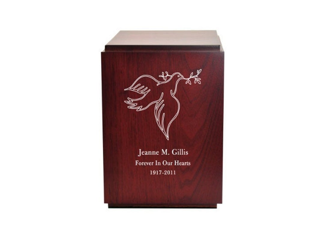 Classic Cherry Finish Wood Urn With Engraved Dove Etsy
