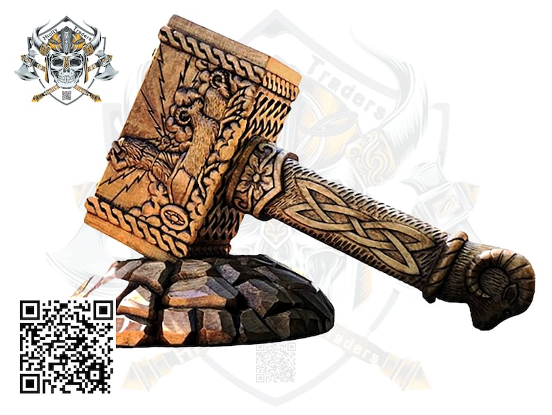 Handmade Wooden Goat Face Carved Ragnar Mjolnir, Thor's Hammer, Nordic God, Asatru, Thor Hammer Cosplay Thunder Hammer Gift For Him, Hatchet image 3