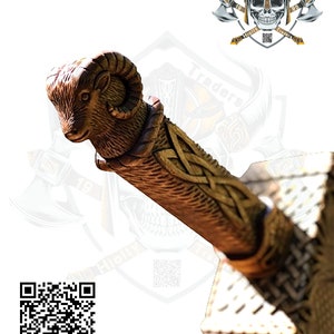 Visage de chèvre en bois fait main Ragnar Mjolnir sculpté, marteau de Thor, dieu nordique, Asatru, marteau de Thor Cosplay Thunder Hammer cadeau pour lui, hachette image 7