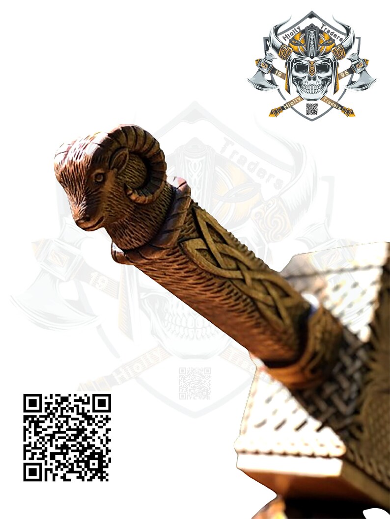 Handmade Wooden Goat Face Carved Ragnar Mjolnir, Thor's Hammer, Nordic God, Asatru, Thor Hammer Cosplay Thunder Hammer Gift For Him, Hatchet imagem 7