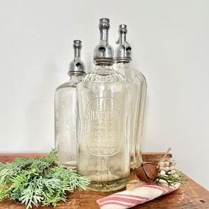 Incredible Vintage/Antique Art Deco Embossed Silver Fox Beverages Soda Siphon / Seltzer Bottle - Bar Cart, Home Décor, Collectible