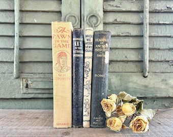 Antique Black & Neutral Book Set – Vintage Shelf Decor, Library Collection