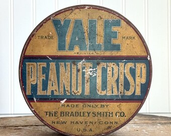 Rare Vintage YALE Peanut Crisp Advertising Tin, The Bradley Smith Co. New Haven, Conn. - Vintage Advertising, Vintage Tin, Kitchen Decor