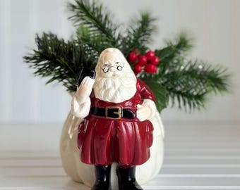 Sweet Vintage Hand Painted Ceramic Santa Planter / Candy Jar, Made in Taiwain R.O.C. - Christmas Collectible, Vintage Santa Claus