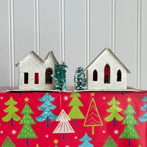 Sweet Pair of Small Vintage Cardboard Putz Houses, Made in Japan - Set of 2 - Vintage Putz Houses, Vintage Christmas, MCM Christmas