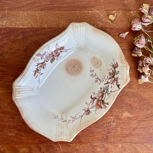Stunning Stained & Crazed Antique English Ironstone Brown Transferware Serving Bowl, Ridgeways Royal Semi-Porcelain, Registered 1887