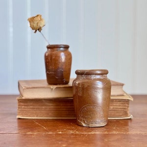Lovely Pair of Antique English Salt Glazed Stoneware Cream Pots - Set of 2 - Antique Stoneware Jars, Antique Cream Pots, Farmhouse, Cottage