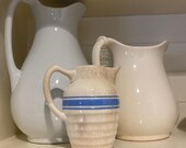 Vintage Farmhouse Pitcher, Creamer - Blue Stripes