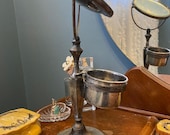 Antique Shaving Mirror With Brush Cup, Tabletop, Silver Plate
