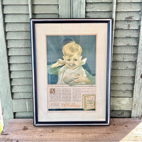 Awesome Rare Framed 1915 Kellog's Print Ad With Wonderful Graphics & Typography - Vintage Advertising, Vintage Print Ad, Vintage Kitchen