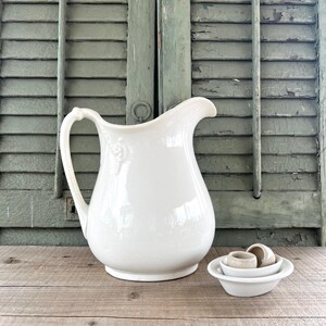 Beautiful Large Antique Ironstone Pitcher With Lovely Raised Rope Design- Antique Ironstone, Cottage, Farmhouse, White Ironstone