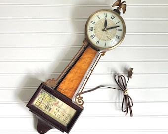 Vintage Sessions Mount Vernon Electric Banjo Clock With Eagle Finial (Working) - Vintage Clock, Vintage Banjo Clock, Wall Clock
