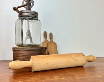 Large Primitive Vintage Solid Wood One Piece Rolling Pin, Weathered & Worn To Perfection - Farmhouse, Country, Rustic, Treen