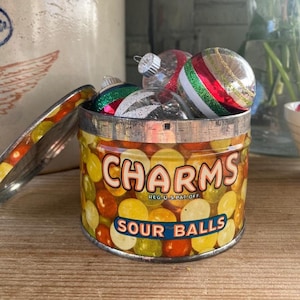 Fun, Nostalgic Vintage Charms Sour Balls Candy Tin & Original Lid